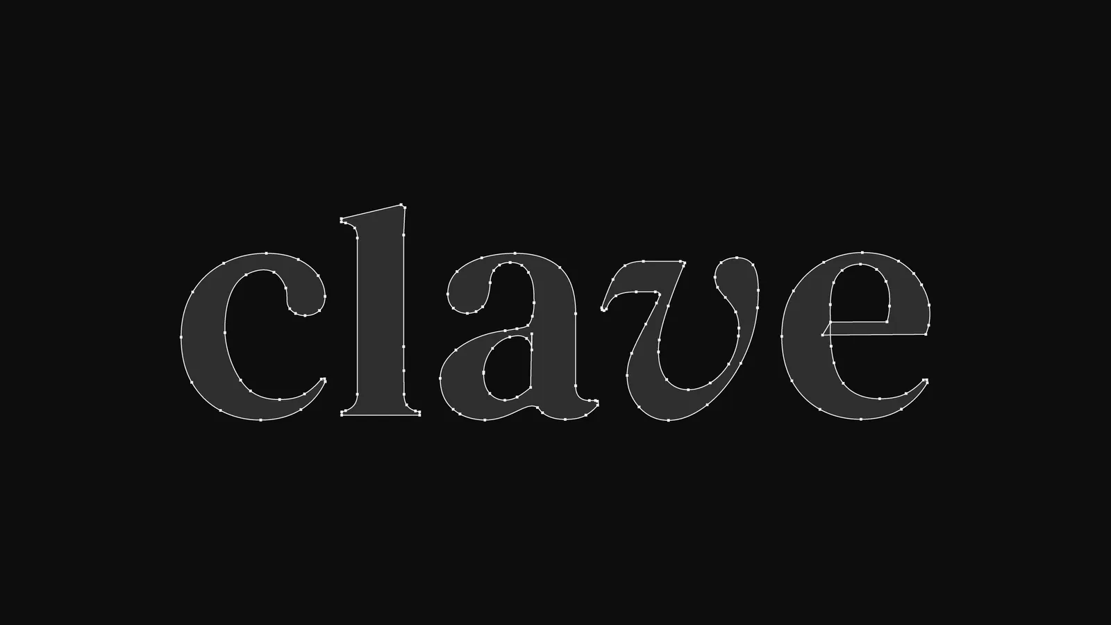 Wordmark da Clave em serifa, com os pontos de construção das letras