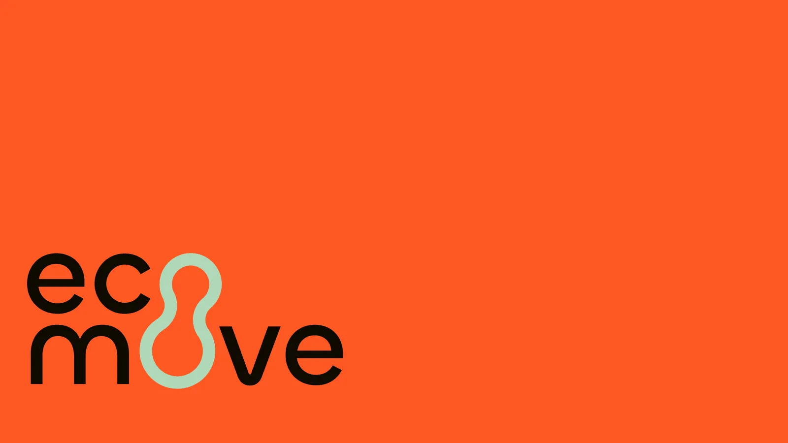 Logo da Ecomove em preto e verde-água sobre laranja